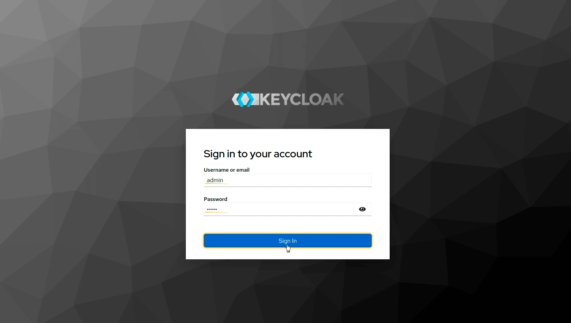 Log in to Keycloak Admin Console
