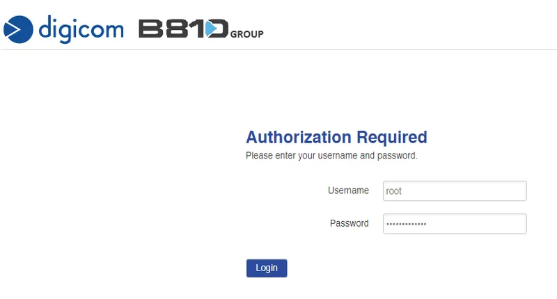 Digicom DRN 500 web interface login screen