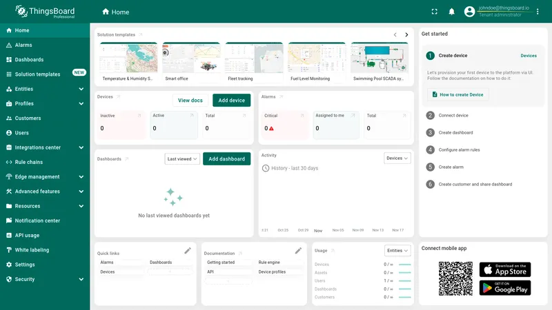 ThingsBoard dashboard after Google login