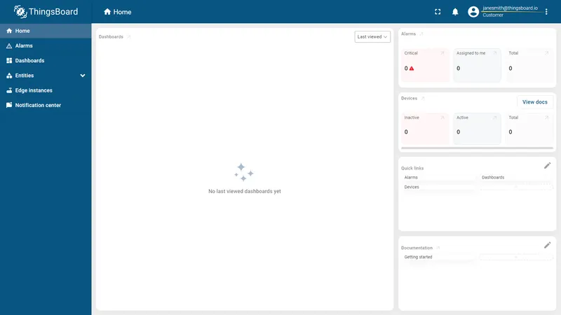 ThingsBoard dashboard after Auth0 login