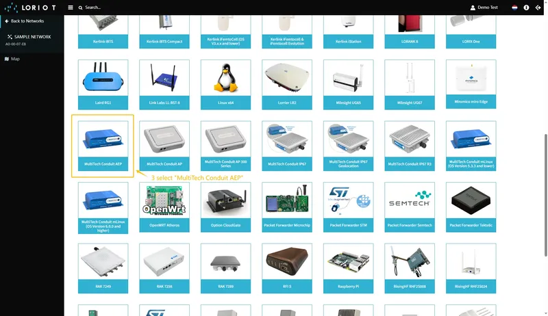Scroll down and select "**MultiTech Conduit AEP**".