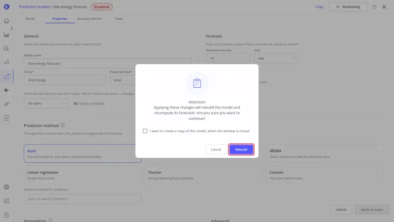 Rebuild dialog with the Rebuild button highlighted