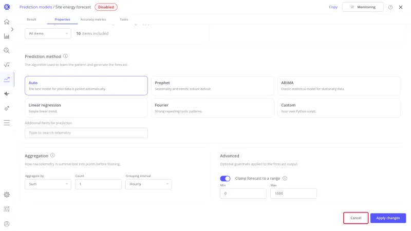 Properties tab with unsaved edits and the Cancel button highlighted