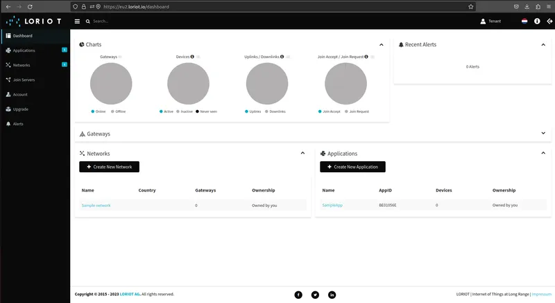 Login to Loriot server. We use **eu2.loriot.io**, but it depends on chosen region during registration.