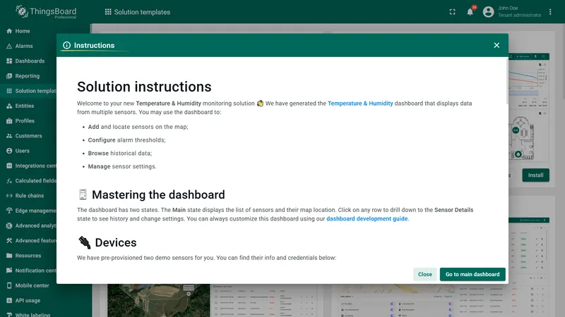 Auto-generated solution instructions dialog