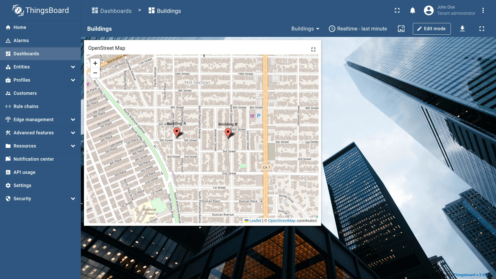 Map widget on dashboard