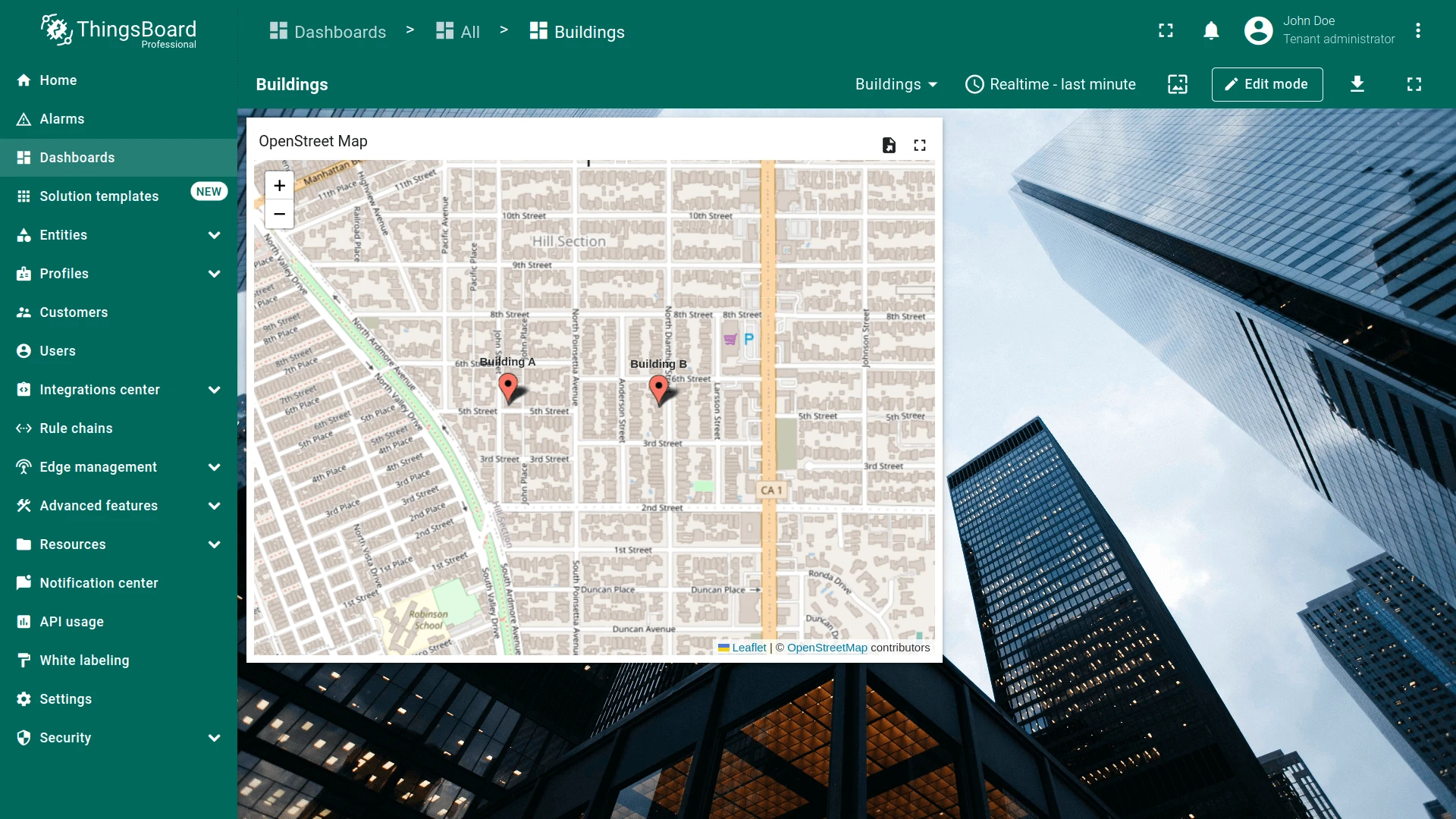 Map widget on dashboard