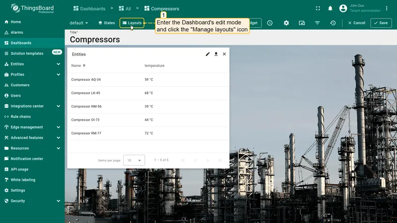 Open layout settings