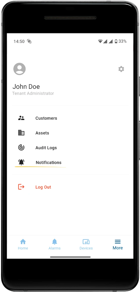 Mobile app notifications menu active