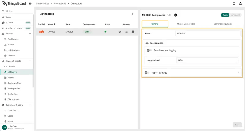 Modbus general settings