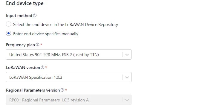 Manual device registration form