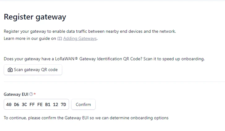 Gateway EUI entry field