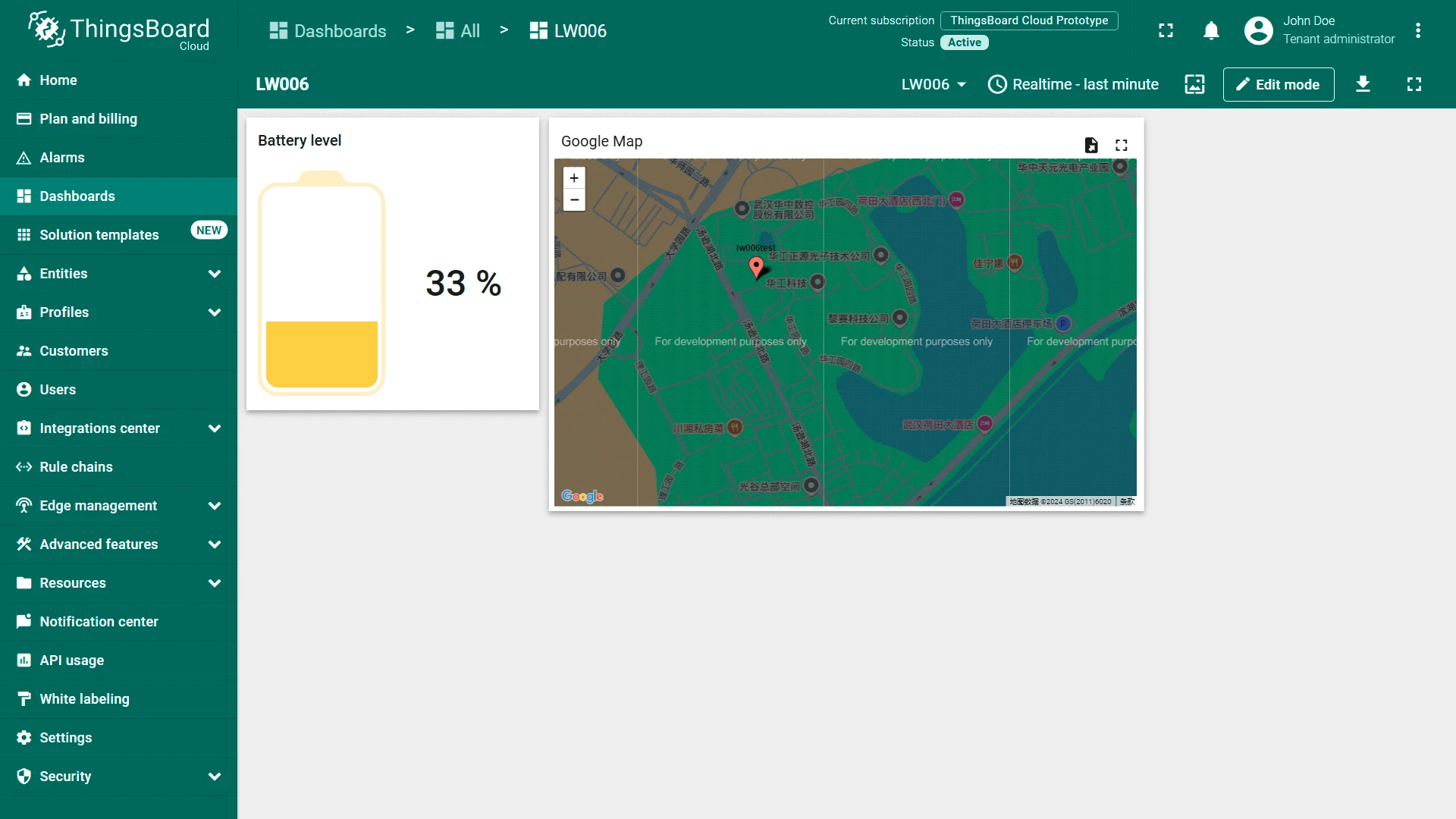 Completed dashboard with map widget