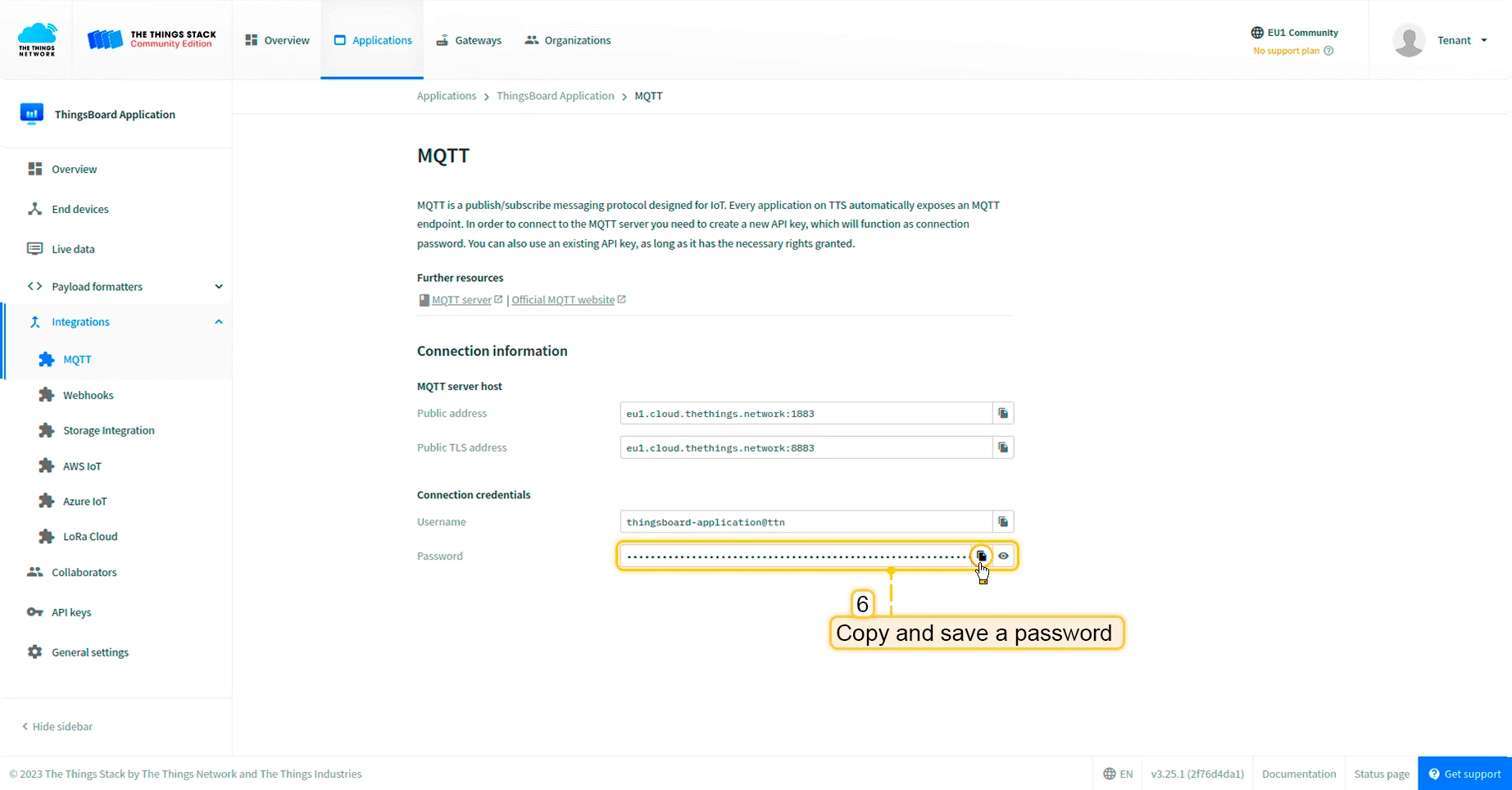 Generated API key dialog