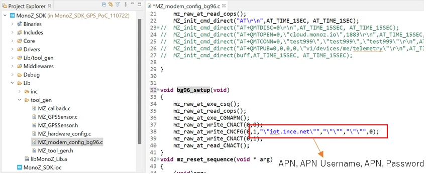 monoZ SDK modem APN configuration