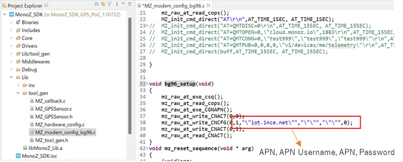 monoZ SDK modem APN configuration