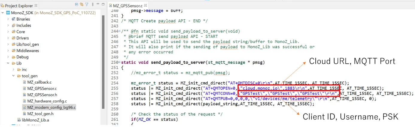 monoZ SDK MQTT client configuration in STM32CubeIDE