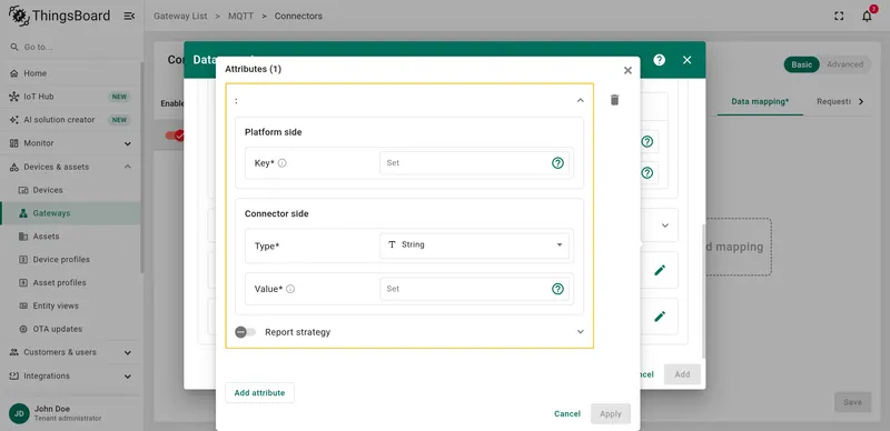 MQTT attributes and time series overview