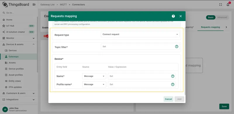 MQTT connect request overview