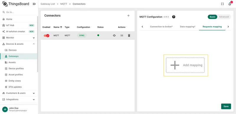 Click Add mapping under Requests mapping