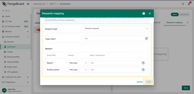 Configure Connect request fields