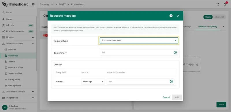 Configure Disconnect request fields