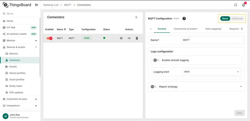 MQTT modes toggle