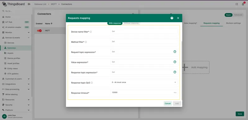 Two way RPC response topic configuration