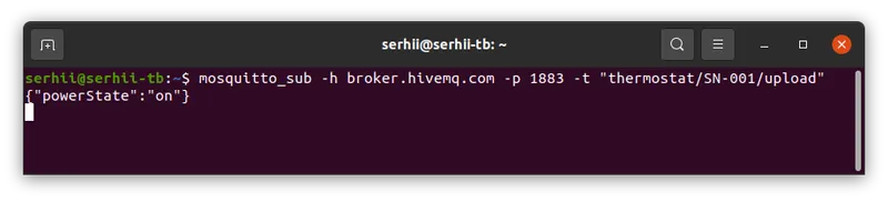 Terminal with MQTT subscription and received command message