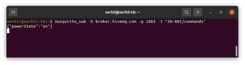 Terminal with MQTT subscription and received command message