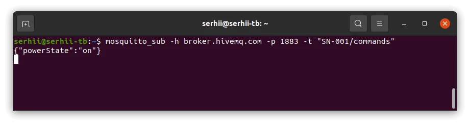 Terminal with MQTT subscription and received command message