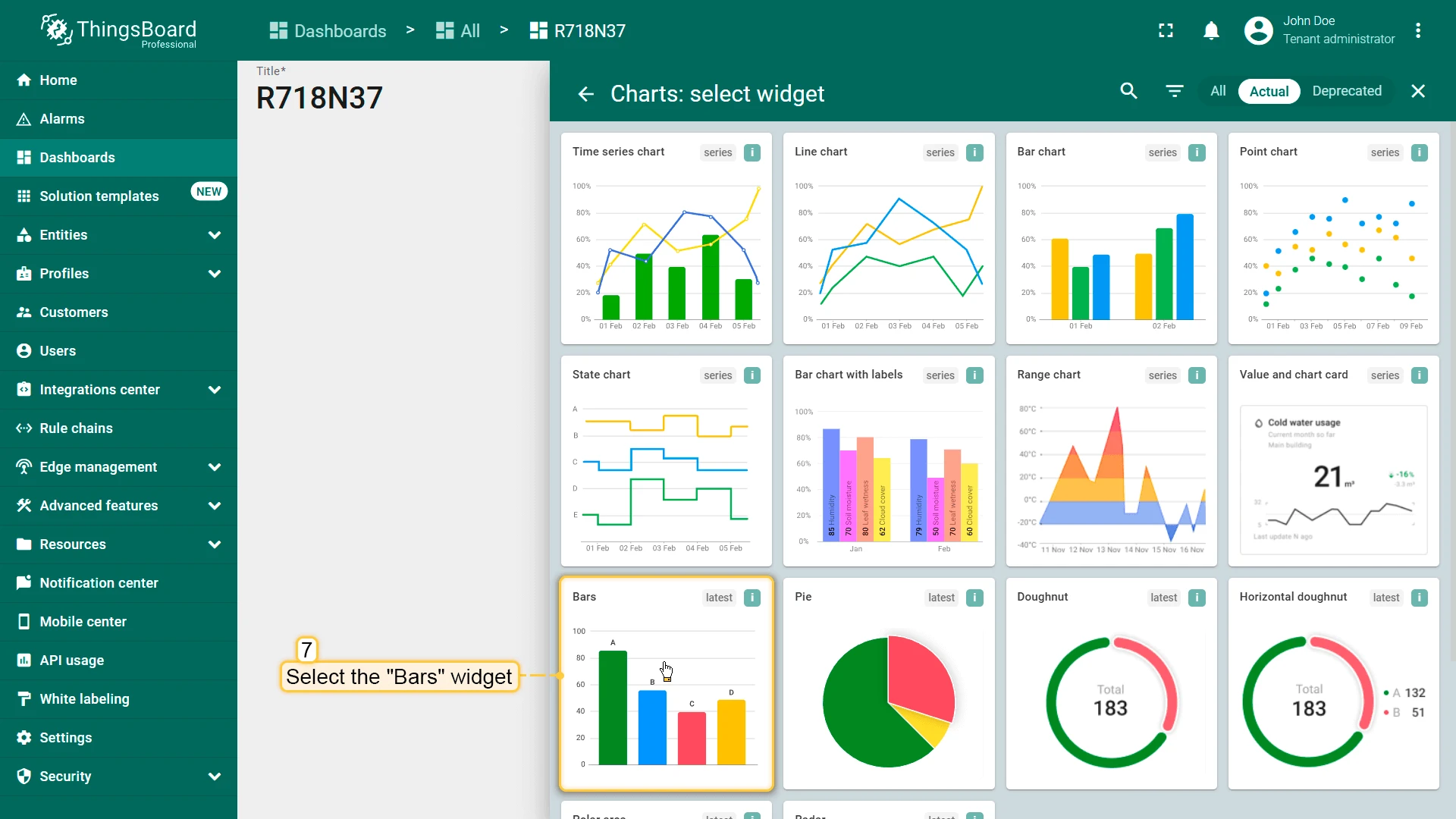 Charts bundle with Bars widget selected