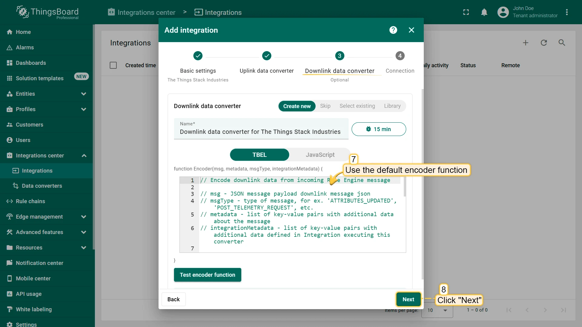 Integration Encoder configuration with default function