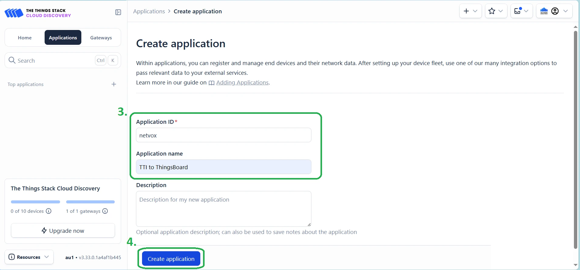 Create application form with Application ID and name fields