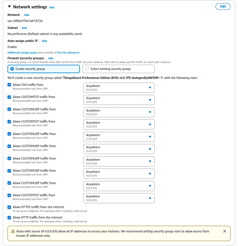 Security group configuration