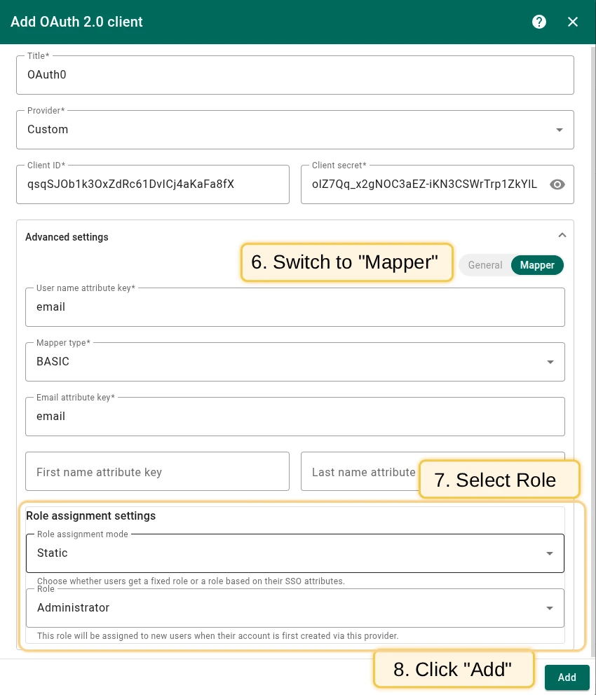 Configure mapper block for Auth0 OAuth 2.0 client