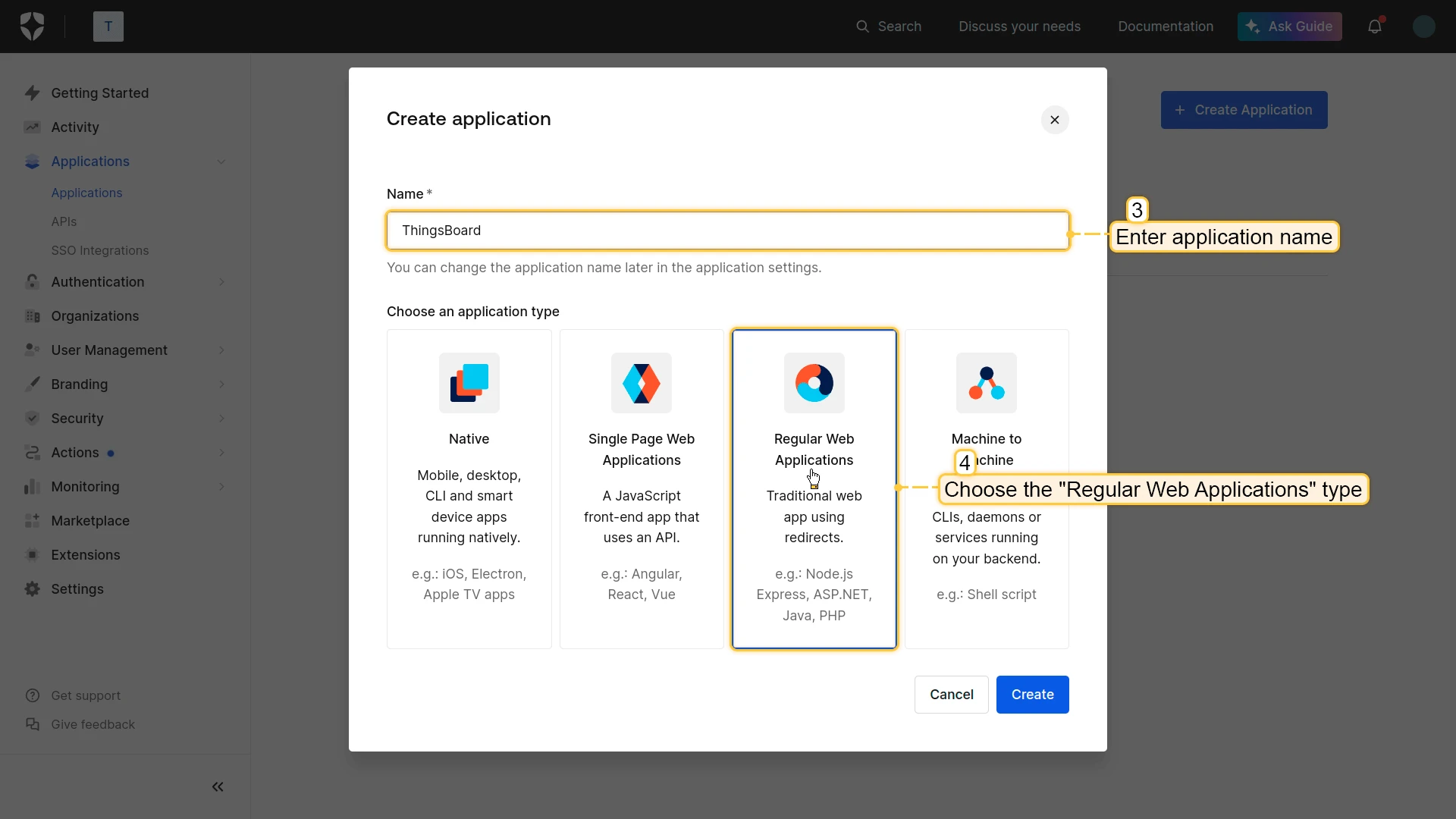 Auth0 application type selection