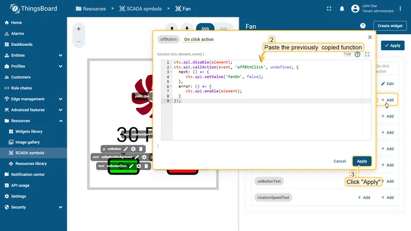offButton tag on click action step 2