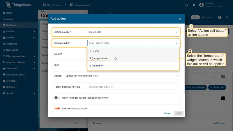 Select On cell click source and column