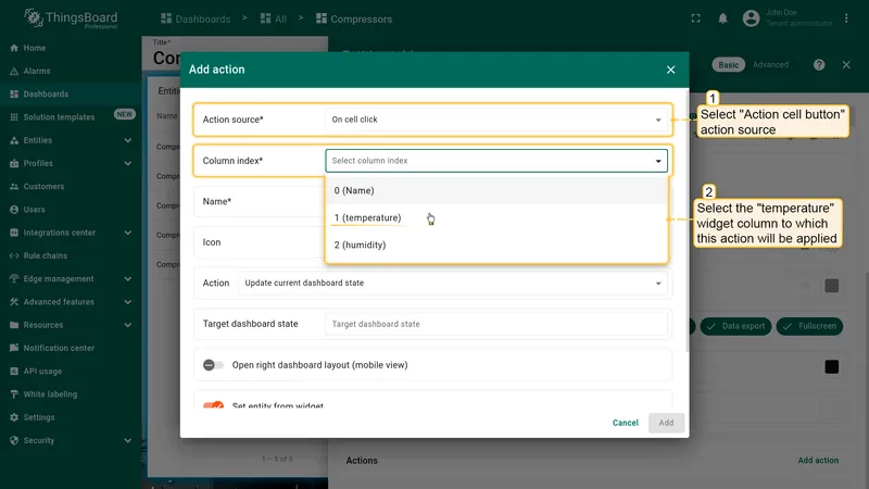 Select On cell click source and column