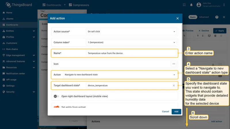 Configure temperature action name and target