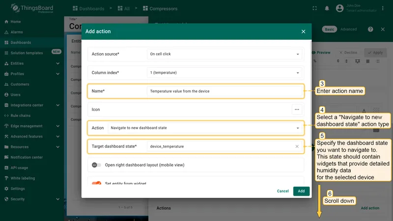 Configure temperature action name and target