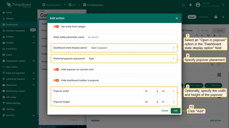Configure temperature popover settings