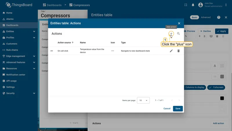 Actions list with temperature action