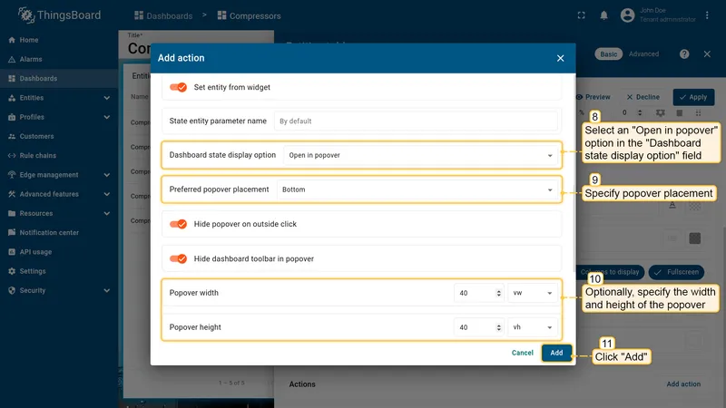 Configure humidity popover settings