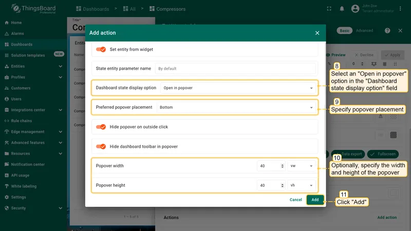 Configure humidity popover settings