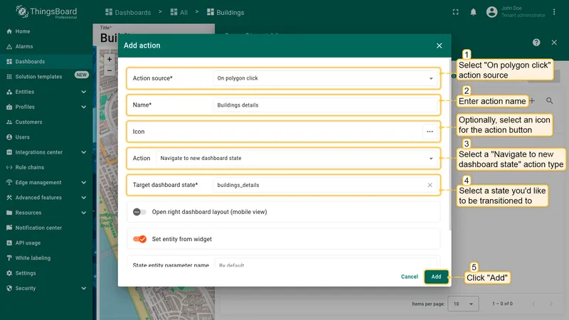 Configure On polygon click action