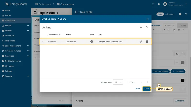 On row click action in list