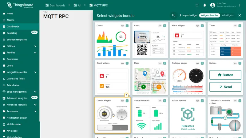 Widget library — Control Widgets bundle selected