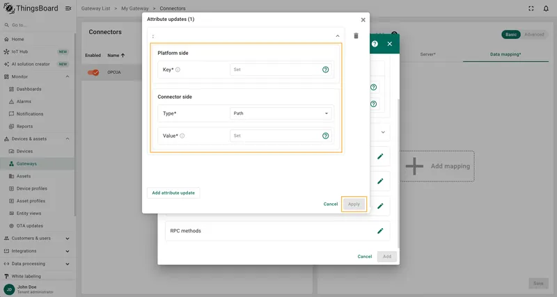 Enter Key, select Type, enter Value and click Apply